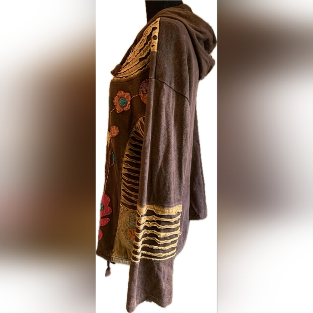 Greater Good Network Brown Boho Multicolored Floral Hoodie Size XXL With Birds - Picture 2 of 11